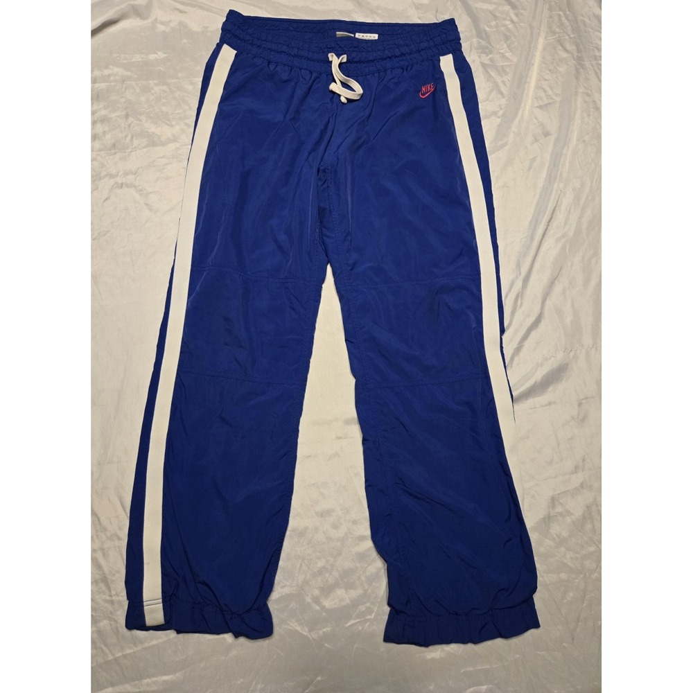Nike Y2K Sportswear Track Pants Mens L Blue White Striped Nylon Warm Up Joggers